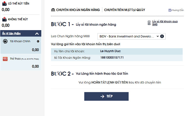 nạp tiền m88