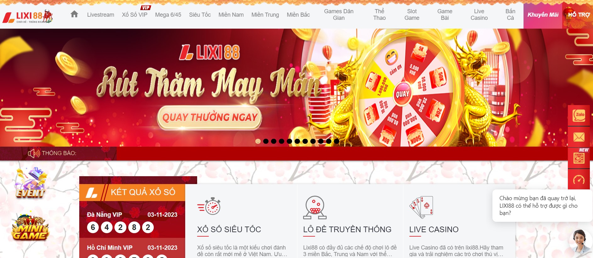 Giao diện trang chủ nhà cái lixi88 2024